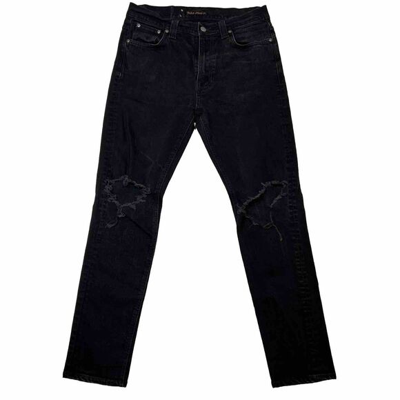 NUDIE Brute Knut Jeans Dry Cold Black Slim Fit Tapered Stretch Mens Size W31 L32 - Picture 1 of 14